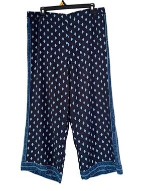 J. Jill Navy & Light Blue Printed Cropped Wide-Leg Pants